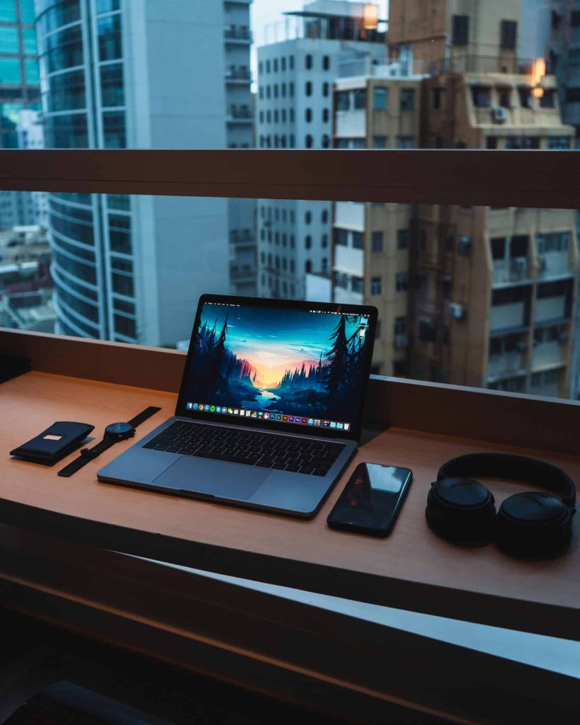 A workspace overlooking the buildings