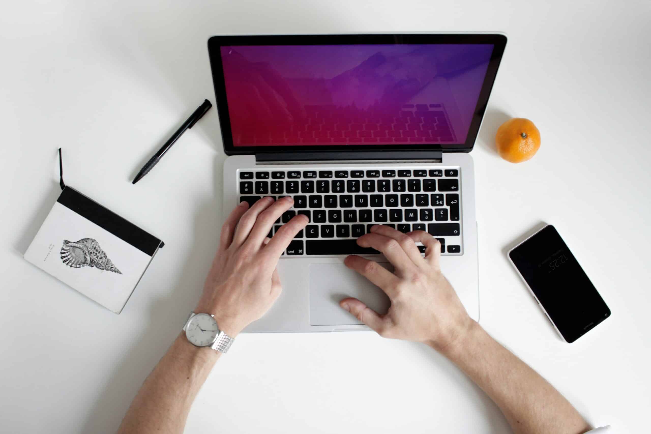 overhead view of a laptop
