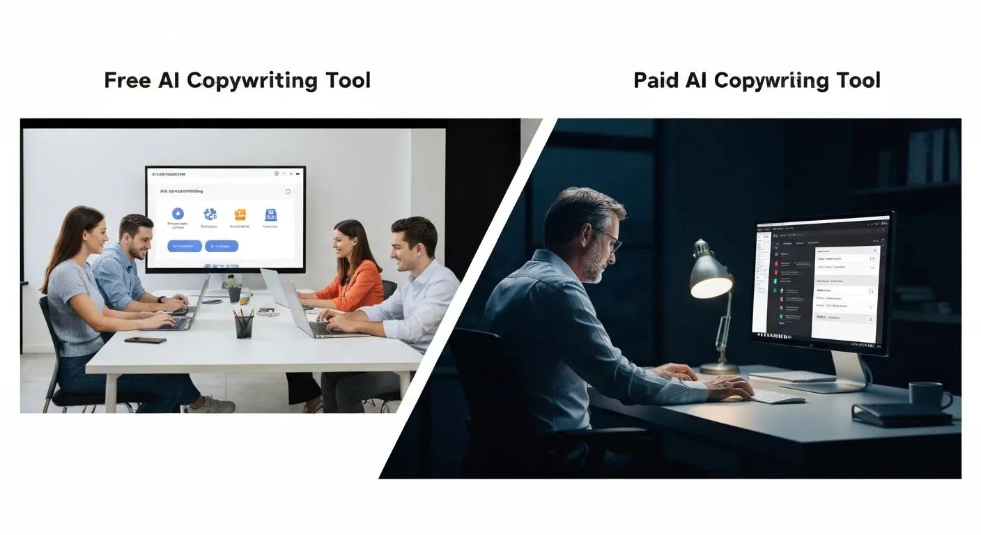 Contrasting workspaces for free and paid AI copywriting tools