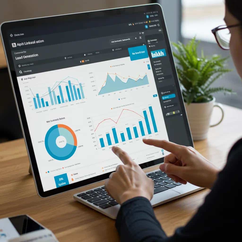 A digital dashboard displaying key analytics and performance metrics for LinkedIn lead generation efforts