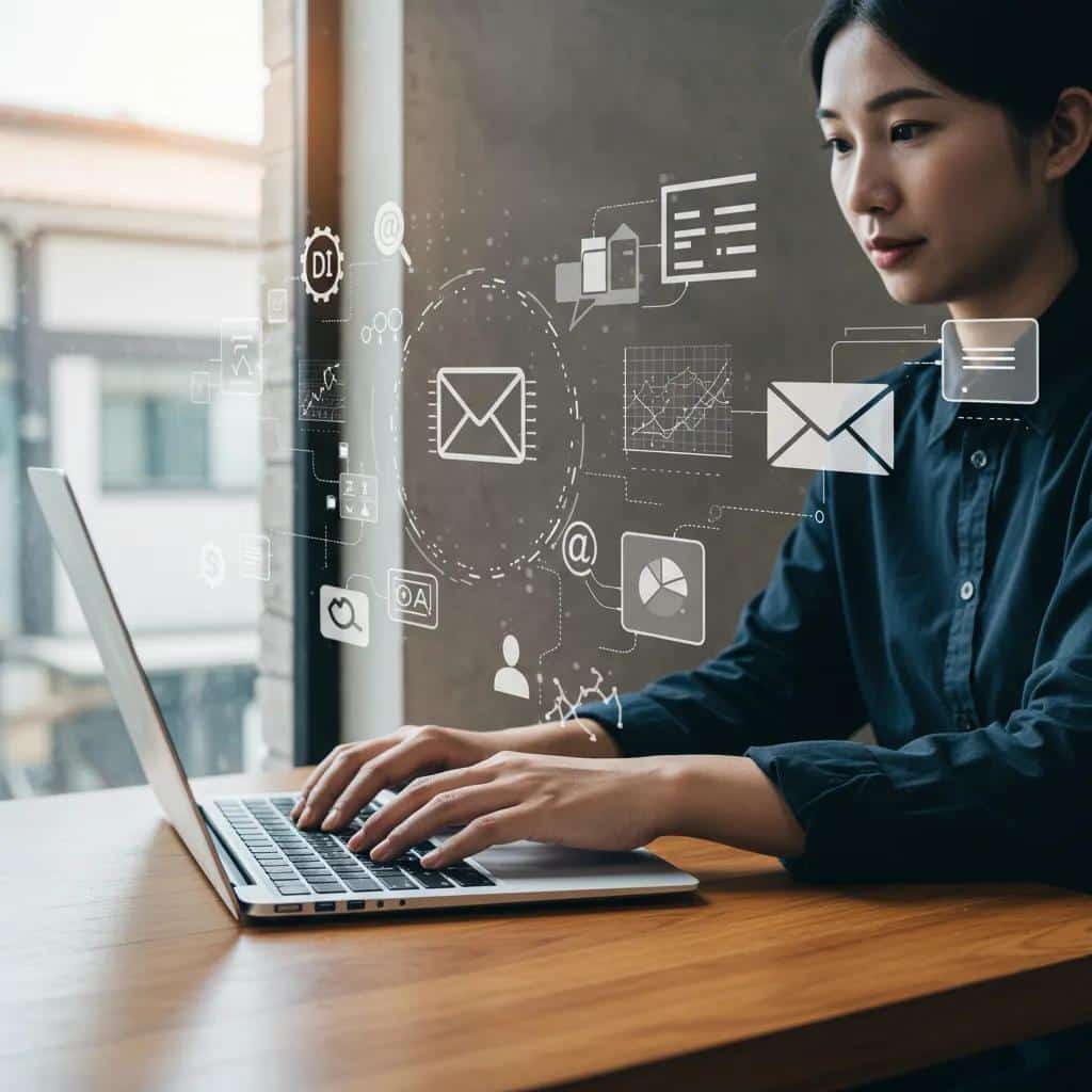 Digital marketer using AI tools for email marketing campaigns