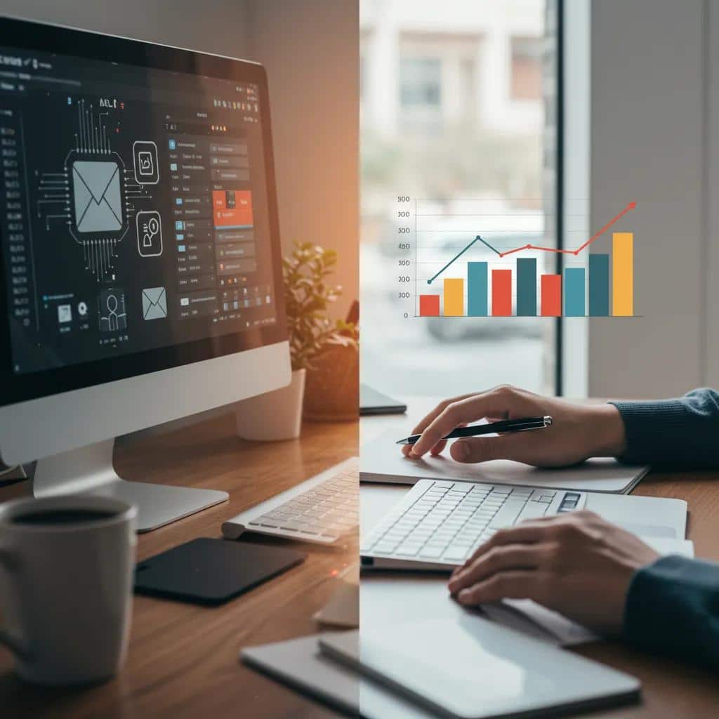 An illustration depicting the key benefits of AI in email marketing, showcasing automation tools and improved engagement metrics