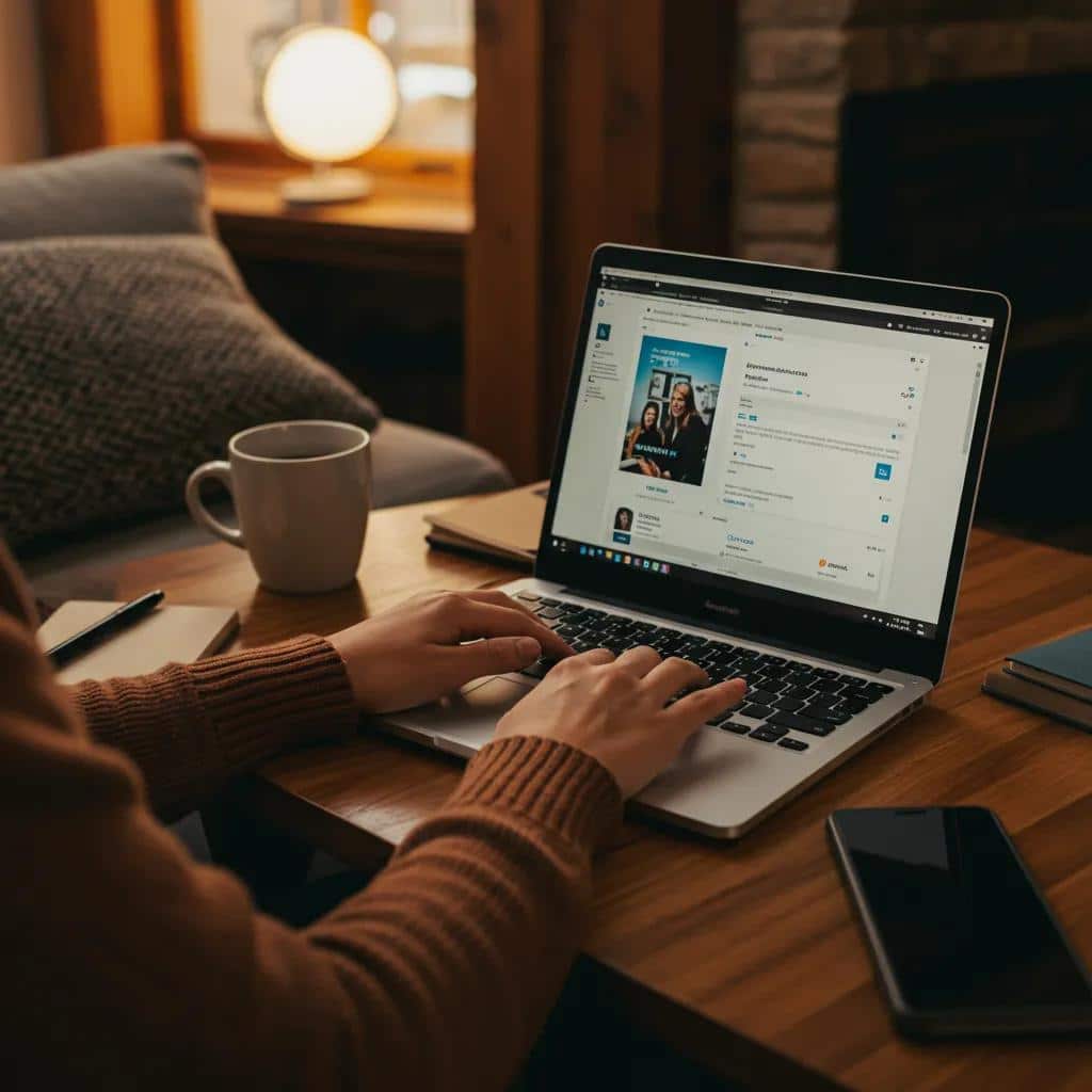 An individual focused on crafting personalized LinkedIn outreach messages in a comfortable, well-lit workspace