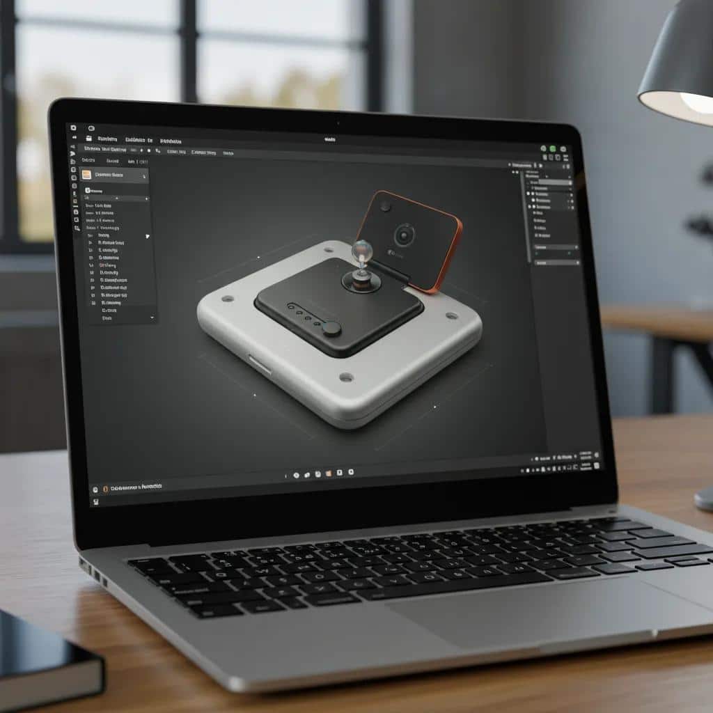 Interactive 3D product showcase displayed on a laptop screen featuring a realistic model