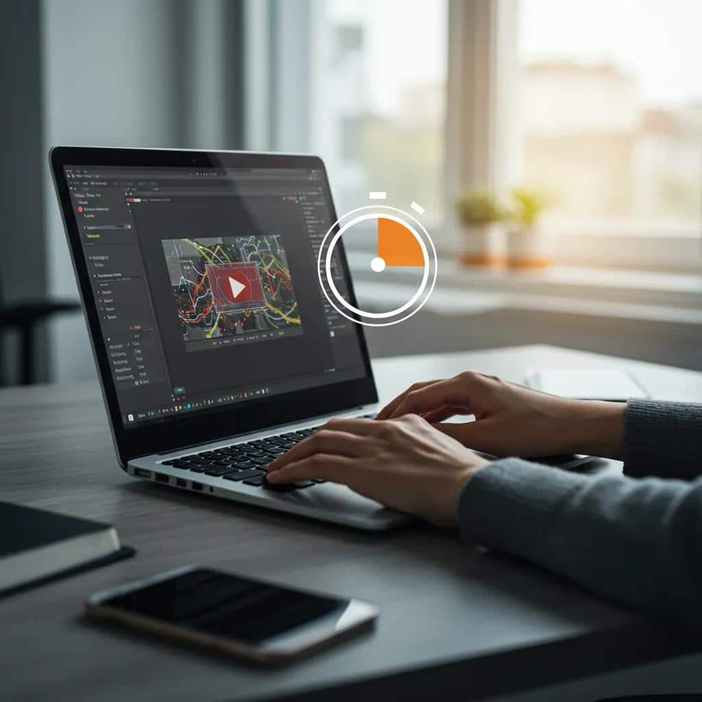 Person creating a video quickly using AI tools in a bright office
