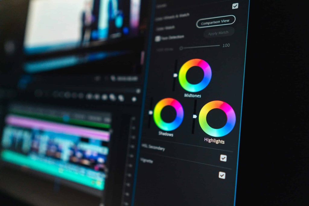 Video editing software interface showing color grading tools.