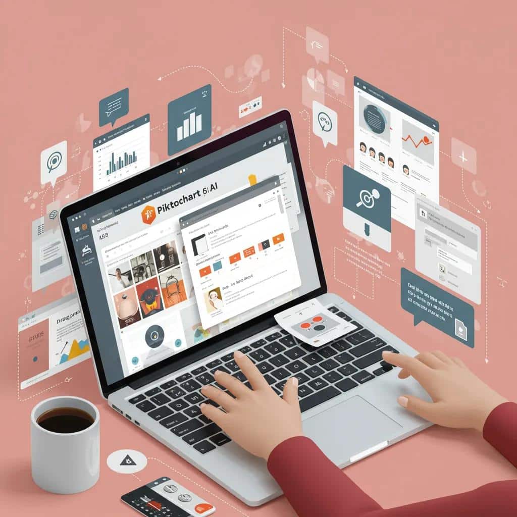 A user interacting with Piktochart AI's intuitive drag-and-drop interface, showcasing its design capabilities