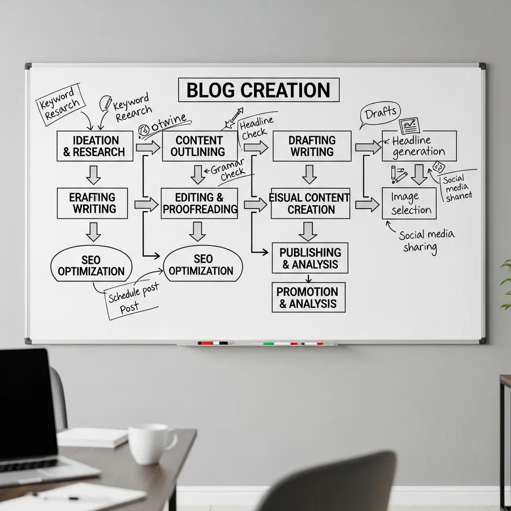 A flowchart illustrating an optimized workflow for blog creation, highlighting efficiency in the process