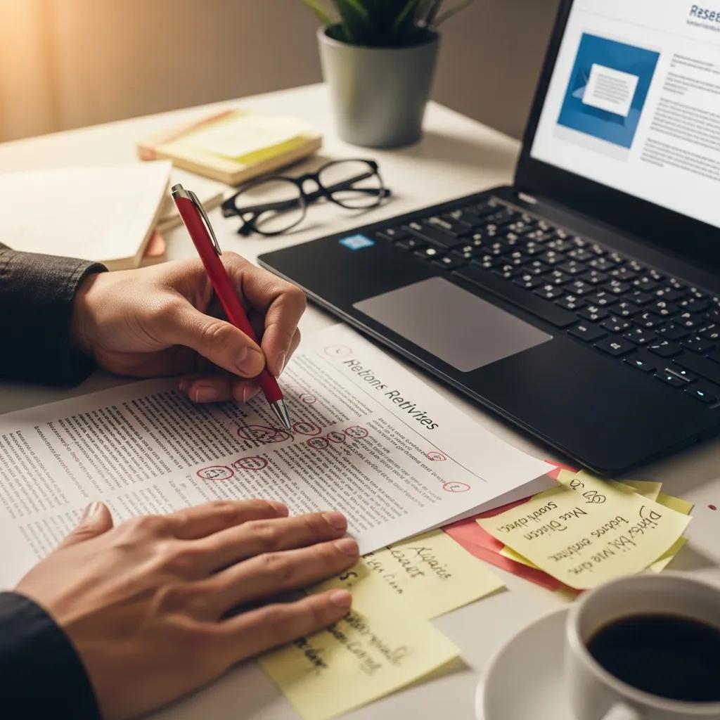 Close-up of hands editing a document with a red pen, symbolizing the importance of human editing