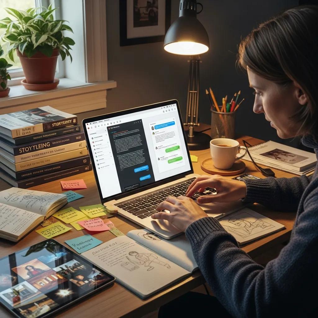 Person using AI writing software at a desk
